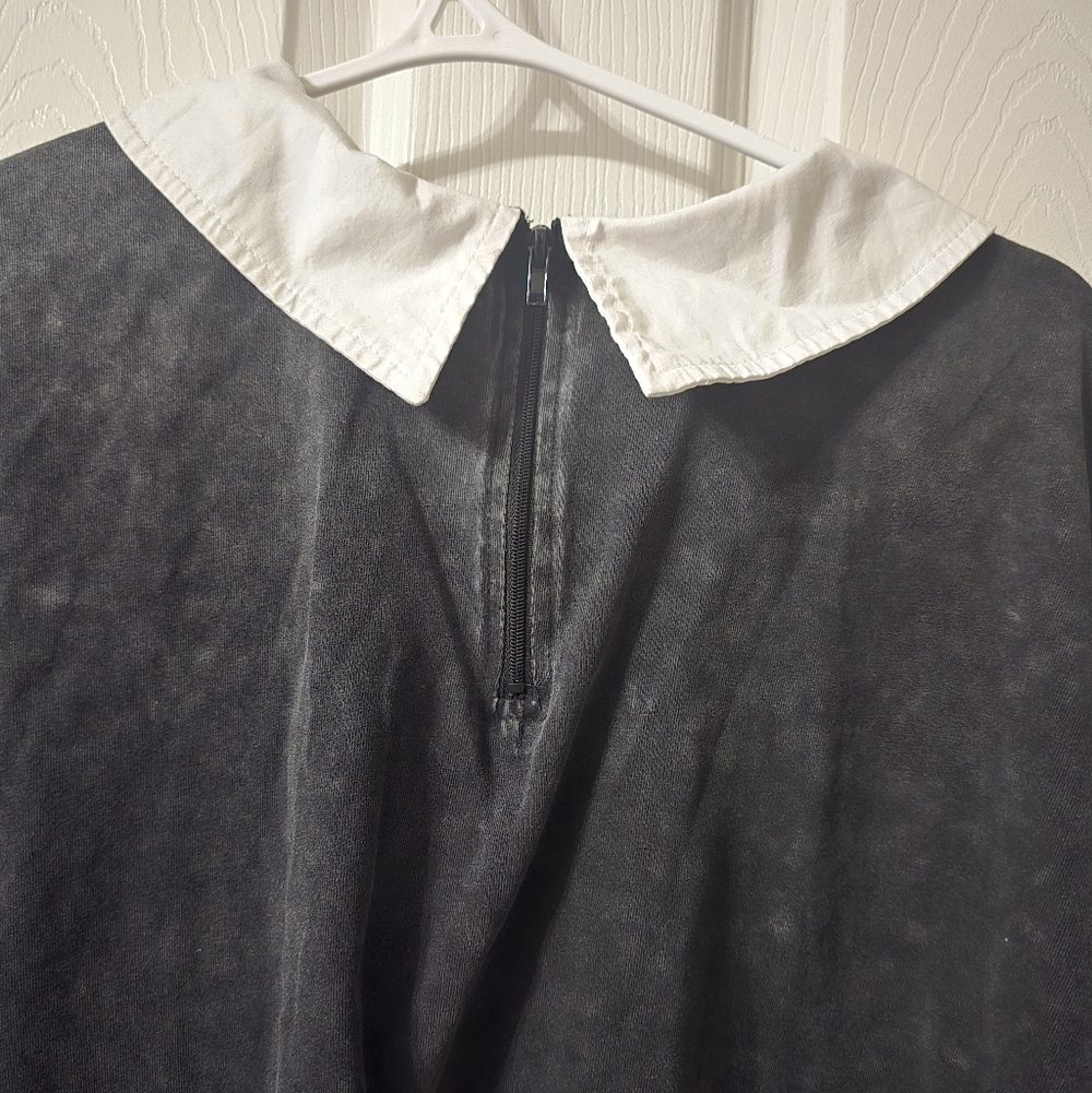 Social Collision Boxy Fit Acid Wash Collared Tee w/ Embroidered Skull Patch. - Picture 6 of 9